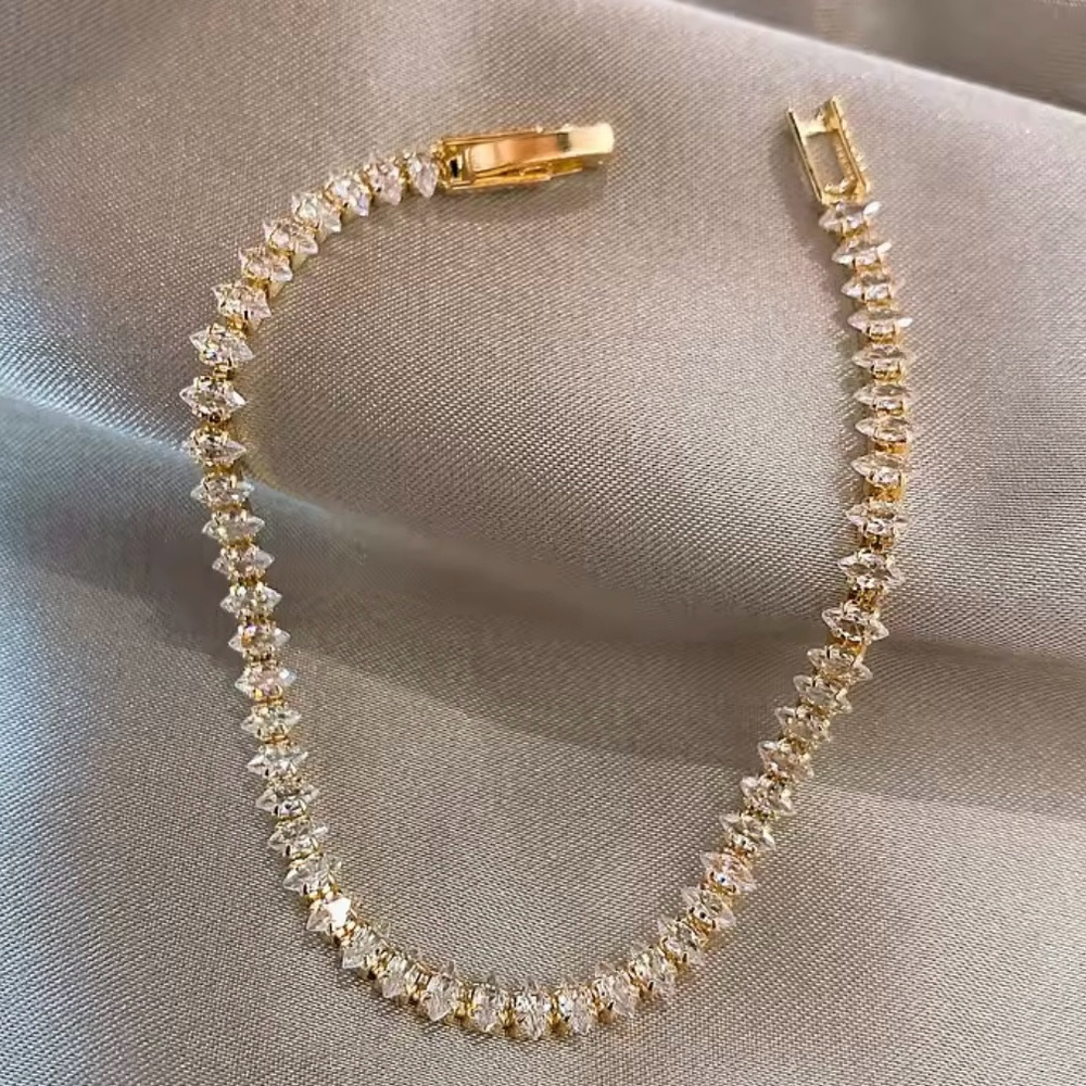 18k Yellow Gold Plated Marquis Cut Zircon Diamond Tennis Bracelet!